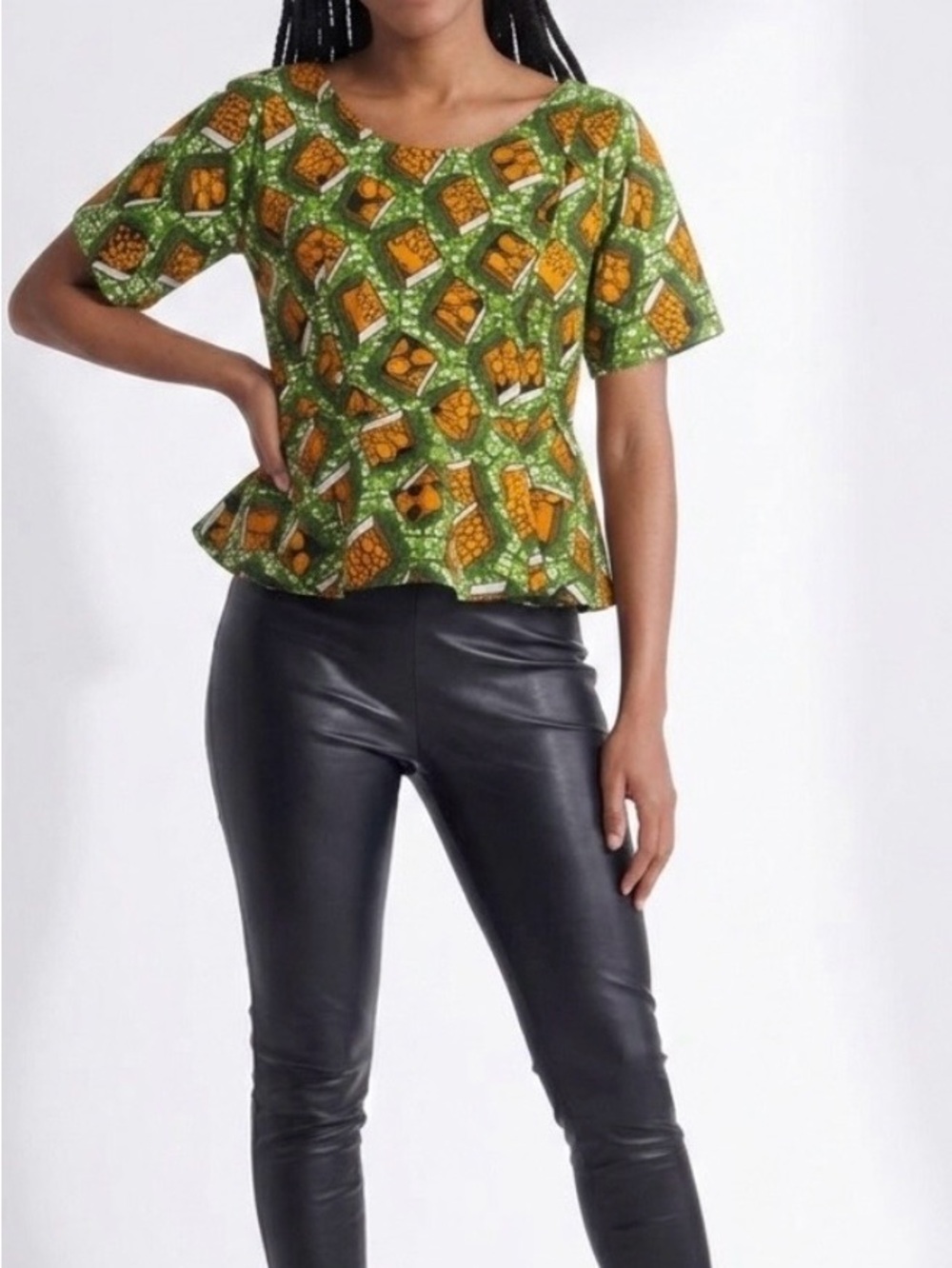 Handmade African flirty Printed Peplum Top size medium Women